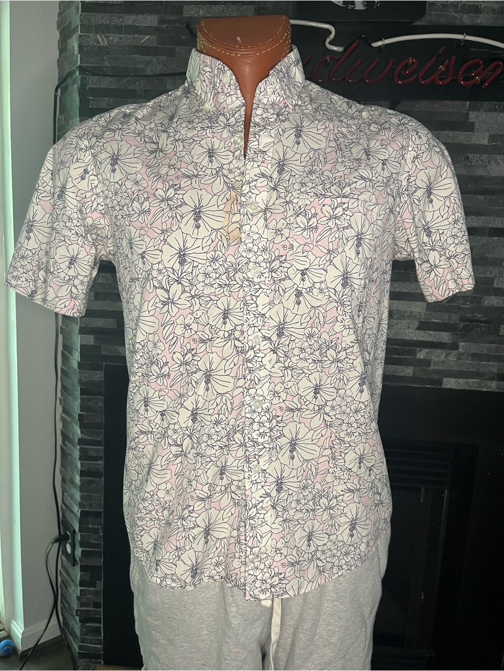 Club Room Floral Short-Sleeve Button-Down Shirt - Pink/White/Blue